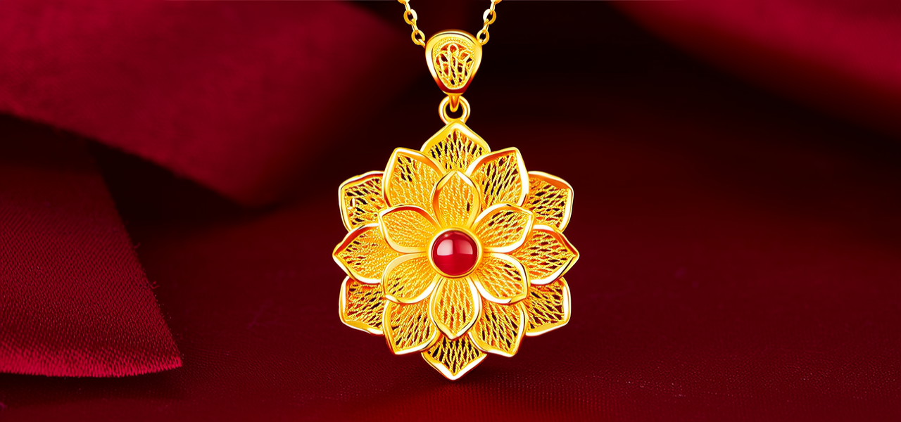 牡丹花黄金吊坠图片