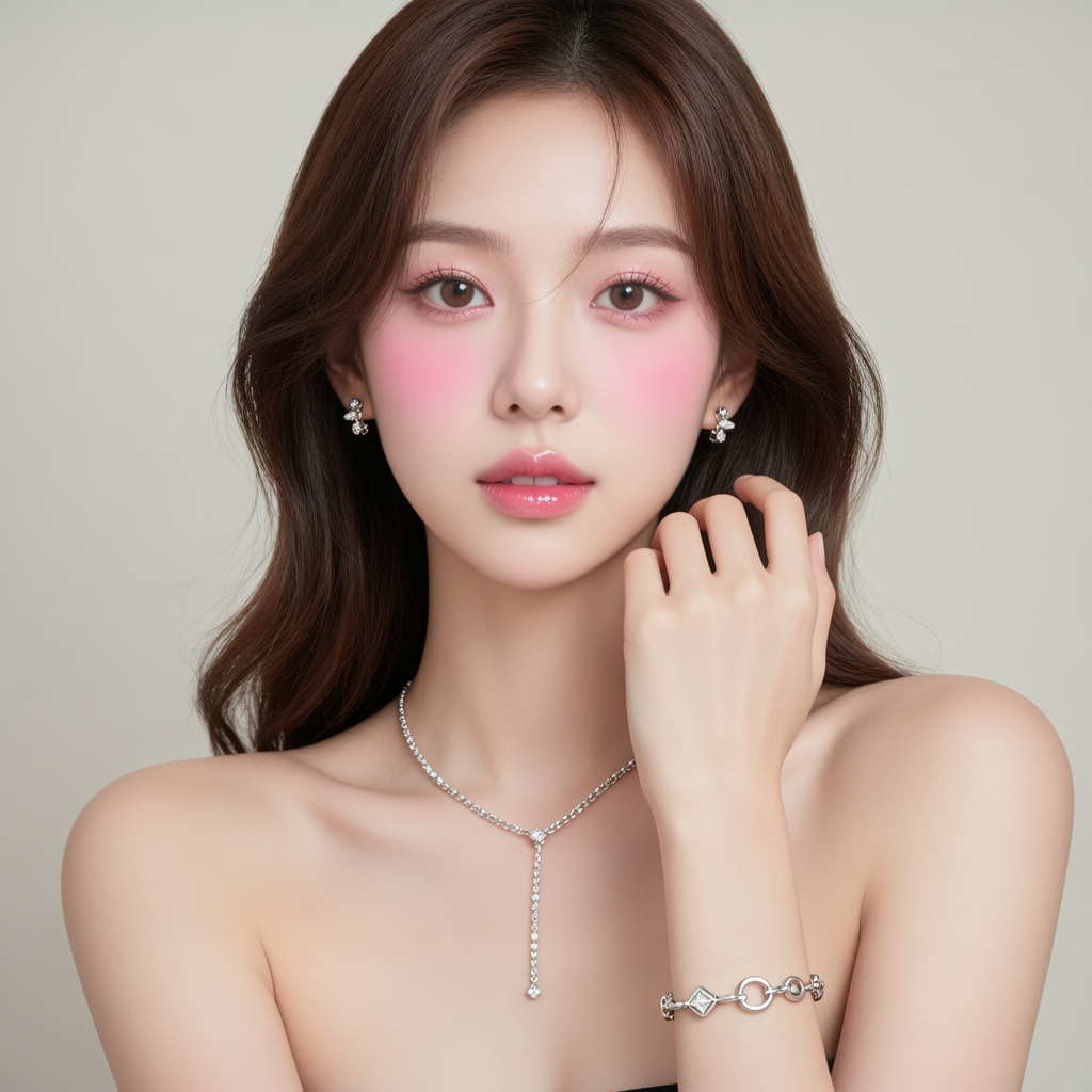 美女，韩系美女，项链，耳环，手链。